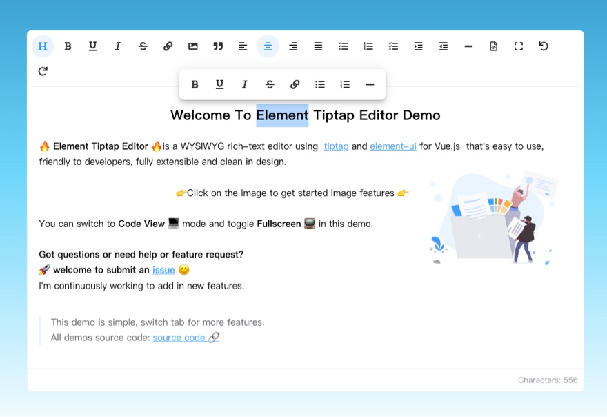 Element Tiptap Editor 气泡菜单