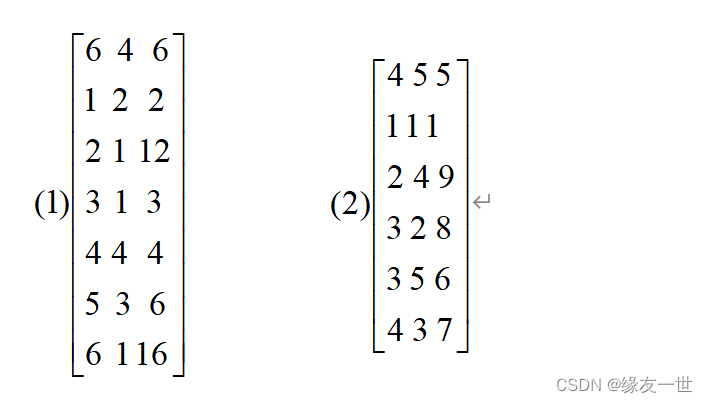 解:(1)为6×4矩阵,非零元素有6个。 (2)为4×5矩阵,非零元素有5个