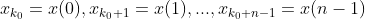 x_{k_0}=x(0),x_{k_0+1}=x(1),...,x_{k_0+n-1}=x(n-1)