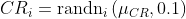 C R_{i}=\operatorname{randn}_{i}\left(\mu_{C R}, 0.1\right)