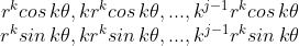 \begin{matrix} r^kcos\,k\theta,kr^kcos\,k\theta,...,k^{j-1}r^kcos\,k\theta\\ r^ksin\,k\theta,kr^ksin\,k\theta,...,k^{j-1}r^ksin\,k\theta \end{matrix}