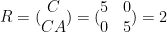 R=(\begin{matrix} C \\ CA \\ \end{matrix})=(\begin{matrix} 5&0 \\ 0&5 \\ \end{matrix})=2