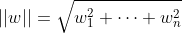 ||w||=\sqrt{w_1^2+\cdots+w_n^2}
