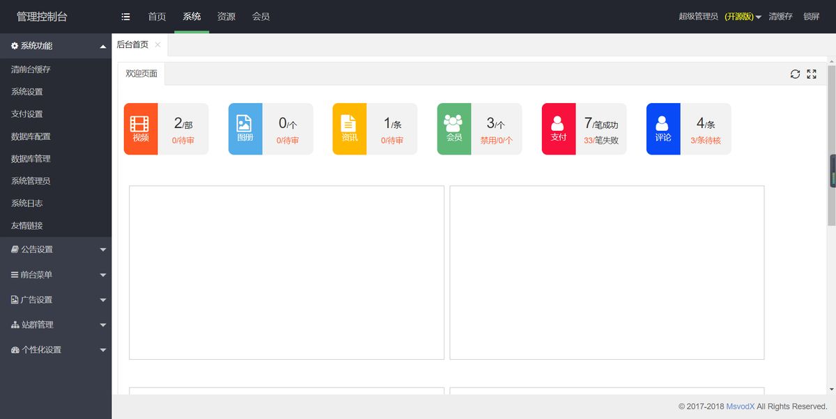 H5视频付费点播打赏影视系统程序全开源运营版_后台截图