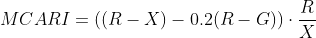 MCARI=((R-X)-0.2(R-G))\cdot \frac{R}{X}