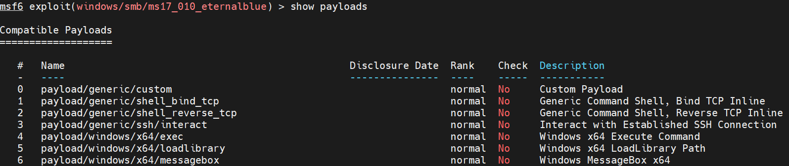 show payloads
