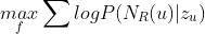 \underset{f}{max}\sum logP(N_R(u)|z_u)